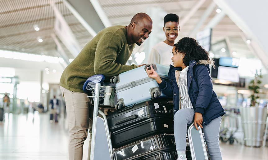 A family in the airport.