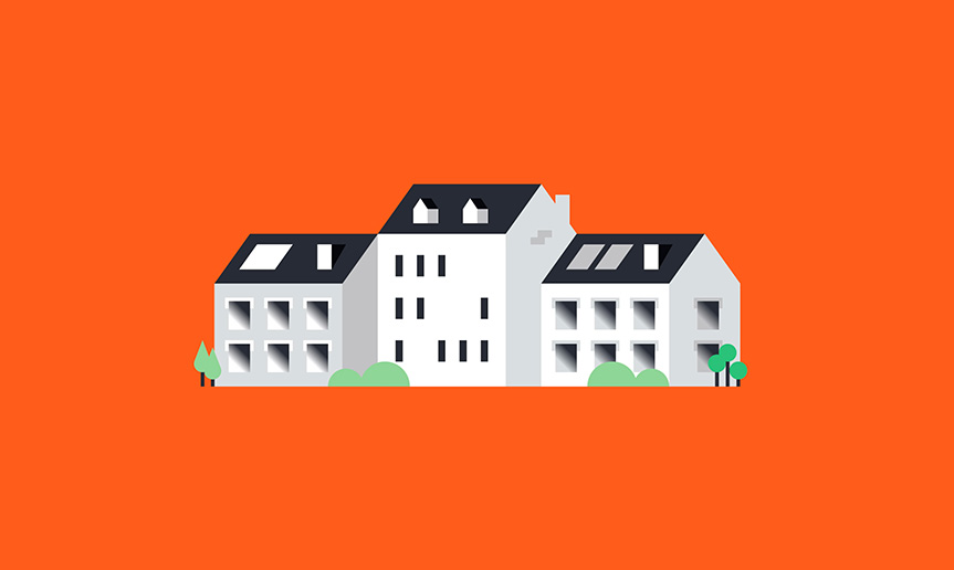 Apartment building on an orange background
