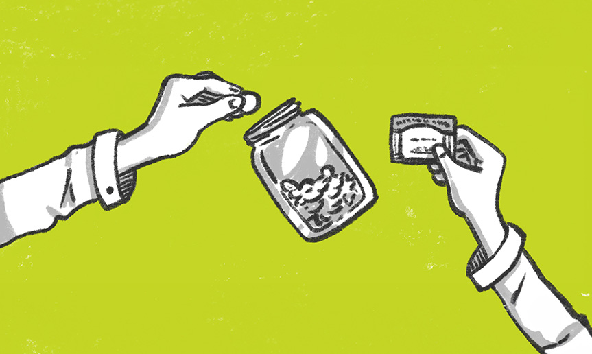 Social Security card and jar of money