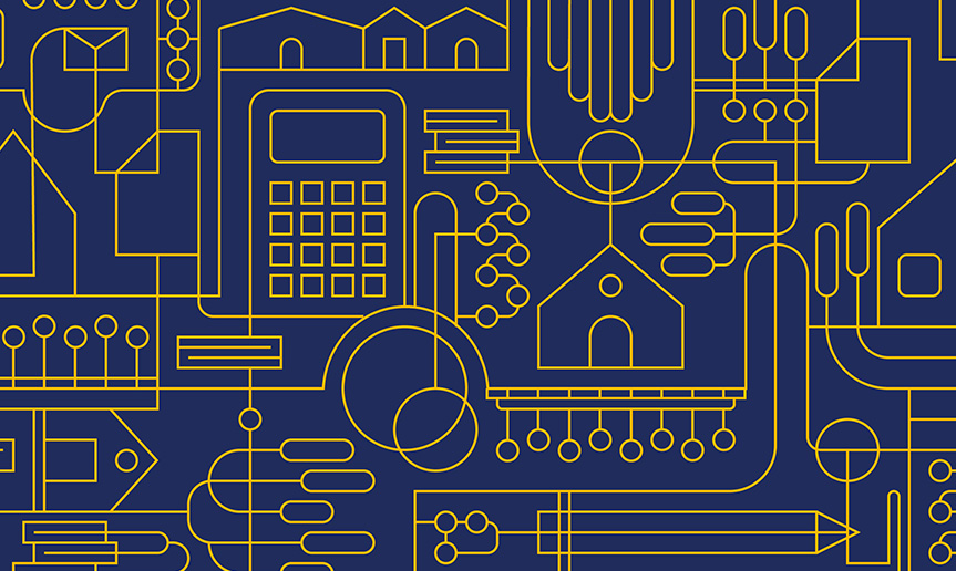 Blue background with yellow abstract lines