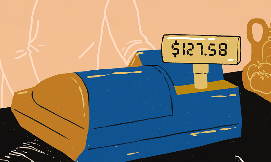 Illustration of a cash register with $127.58 displayed