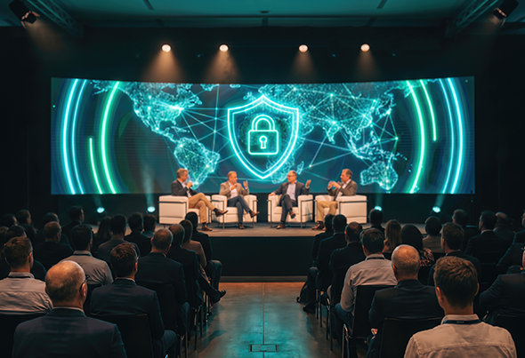 Panel of speaker in front of guests